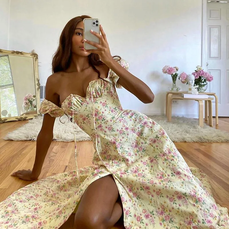 Flower Print Sexy Long Dress Dresses